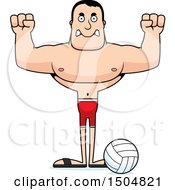Clipart Of A Mad Buff Caucasian Male Beach Volleyball Player Royalty Free Vector Illustration