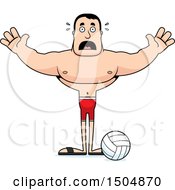 Clipart Of A Scared Buff Caucasian Male Beach Volleyball Player Royalty Free Vector Illustration