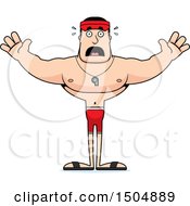 Clipart Of A Scared Buff Caucasian Male Lifeguard Royalty Free Vector Illustration