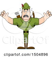 Clipart Of A Scared Buff Caucasian Male Archer Or Robin Hood Royalty Free Vector Illustration