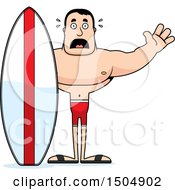 Clipart Of A Scared Buff Caucasian Male Surfer Royalty Free Vector Illustration