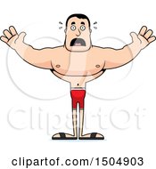 Clipart Of A Scared Buff Caucasian Male Swimmer Royalty Free Vector Illustration