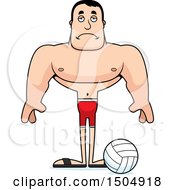 Clipart Of A Sad Buff Caucasian Male Beach Volleyball Player Royalty Free Vector Illustration