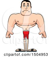 Clipart Of A Sad Buff Caucasian Male Swimmer Royalty Free Vector Illustration