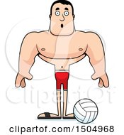 Clipart Of A Surprised Buff Caucasian Male Beach Volleyball Player Royalty Free Vector Illustration