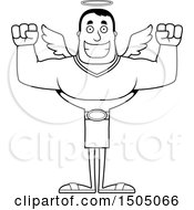 Clipart Of A Black And White Cheering Buff Male Angel Royalty Free Vector Illustration
