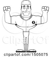Clipart Of A Black And White Cheering Buff Male Baseball Player Royalty Free Vector Illustration