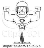 Clipart Of A Black And White Cheering Buff Male Astronaut Royalty Free Vector Illustration