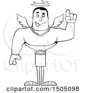 Clipart Of A Black And White Drunk Buff Male Cupid Royalty Free Vector Illustration