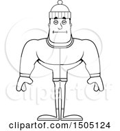 Clipart Of A Black And White Bored Buff Man In Winter Apparel Royalty Free Vector Illustration