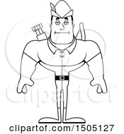 Clipart Of A Black And White Bored Buff Male Archer Or Robin Hood Royalty Free Vector Illustration