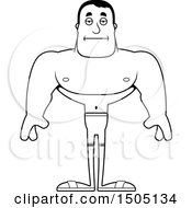 Clipart Of A Black And White Bored Buff Male Swimmer Royalty Free Vector Illustration