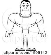 Clipart Of A Black And White Bored Buff Casual Man Royalty Free Vector Illustration