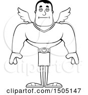 Clipart Of A Black And White Bored Buff Male Cupid Royalty Free Vector Illustration