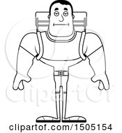 Clipart Of A Black And White Bored Buff Male Hiker Royalty Free Vector Illustration