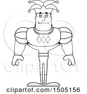 Clipart Of A Black And White Bored Buff Male Jester Royalty Free Vector Illustration
