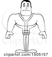 Clipart Of A Black And White Bored Buff Karate Man Royalty Free Vector Illustration