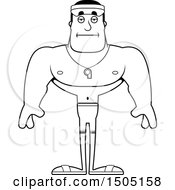 Clipart Of A Black And White Bored Buff Male Lifeguard Royalty Free Vector Illustration
