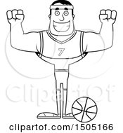 Clipart Of A Black And White Cheering Buff Male Basketball Player Royalty Free Vector Illustration