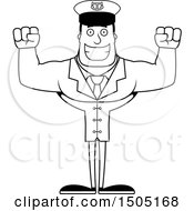 Clipart Of A Black And White Cheering Buff Male Sea Captain Royalty Free Vector Illustration
