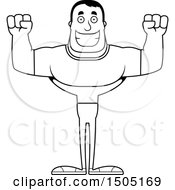 Clipart Of A Black And White Cheering Buff Casual Man Royalty Free Vector Illustration