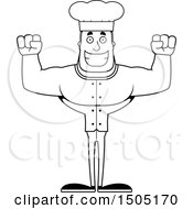 Clipart Of A Black And White Cheering Buff Male Chef Royalty Free Vector Illustration