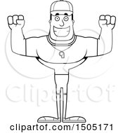Clipart Of A Black And White Cheering Buff Male Coach Royalty Free Vector Illustration