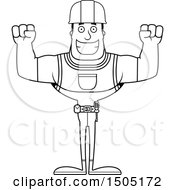 Poster, Art Print Of Black And White Cheering Buff Male Construction Worker