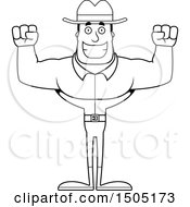 Clipart Of A Black And White Cheering Buff Male Cowboy Royalty Free Vector Illustration