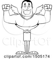 Clipart Of A Black And White Cheering Buff Male Cupid Royalty Free Vector Illustration