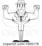 Clipart Of A Black And White Cheering Buff Male Detective Royalty Free Vector Illustration