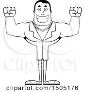 Clipart Of A Black And White Cheering Buff Male Doctor Royalty Free Vector Illustration