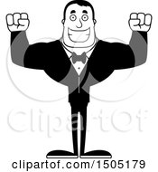 Clipart Of A Black And White Cheering Buff Male Groom Royalty Free Vector Illustration