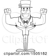 Clipart Of A Black And White Cheering Buff Irish Man Royalty Free Vector Illustration