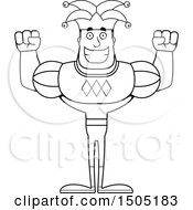 Poster, Art Print Of Black And White Cheering Buff Male Jester