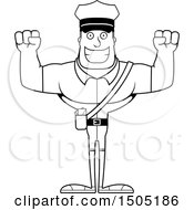 Clipart Of A Black And White Cheering Buff Male Postal Worker Royalty Free Vector Illustration