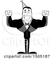 Clipart Of A Black And White Cheering Buff Party Man Royalty Free Vector Illustration
