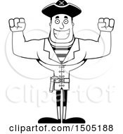 Clipart Of A Black And White Cheering Buff Male Pirate Captain Royalty Free Vector Illustration