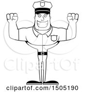 Clipart Of A Black And White Cheering Buff Male Police Officer Royalty Free Vector Illustration