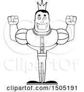 Clipart Of A Black And White Cheering Buff Male Prince Royalty Free Vector Illustration
