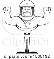 Clipart Of A Black And White Cheering Buff Male Race Car Driver Royalty Free Vector Illustration