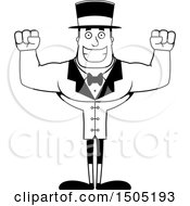 Clipart Of A Black And White Cheering Buff Male Circus Ringmaster Royalty Free Vector Illustration