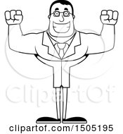 Clipart Of A Black And White Cheering Buff Male Scientist Royalty Free Vector Illustration
