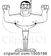 Clipart Of A Black And White Cheering Buff Male In Snorkel Gear Royalty Free Vector Illustration