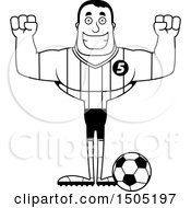 Clipart Of A Black And White Cheering Buff Male Soccer Player Athlete Royalty Free Vector Illustration