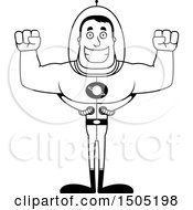Clipart Of A Black And White Cheering Buff Male Space Guy Royalty Free Vector Illustration