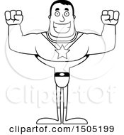 Clipart Of A Black And White Cheering Buff Male Super Hero Royalty Free Vector Illustration