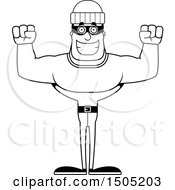Clipart Of A Black And White Cheering Buff Male Robber Royalty Free Vector Illustration