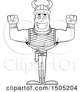 Clipart Of A Black And White Cheering Or Flexing Buff Male Viking Royalty Free Vector Illustration