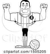 Clipart Of A Black And White Cheering Buff Male Volleyball Player Royalty Free Vector Illustration